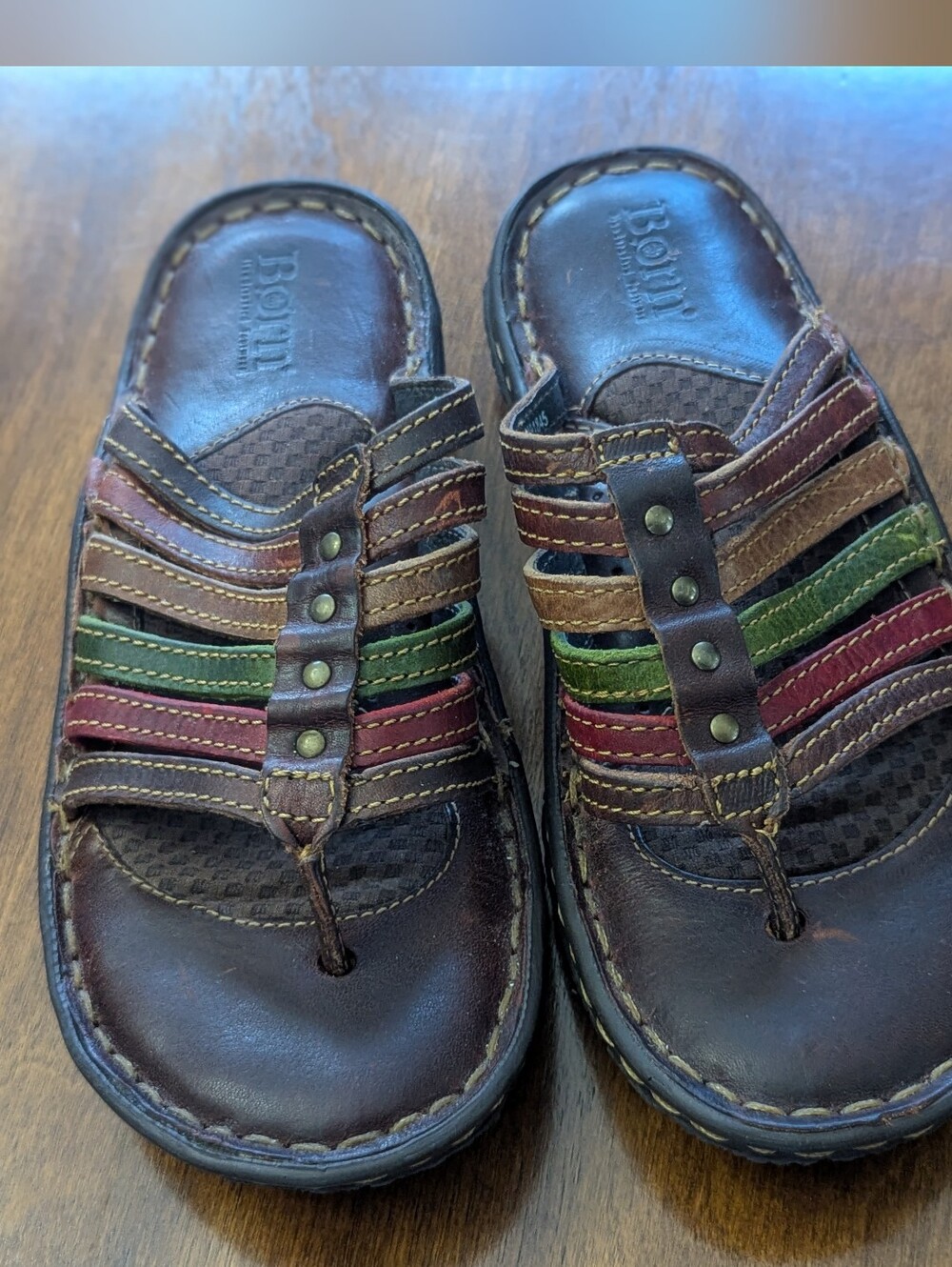 NWOT BORN Ela Multi ColorHandcrafted Leather Thong Sandal Imported US6 - Picture 4 of 8